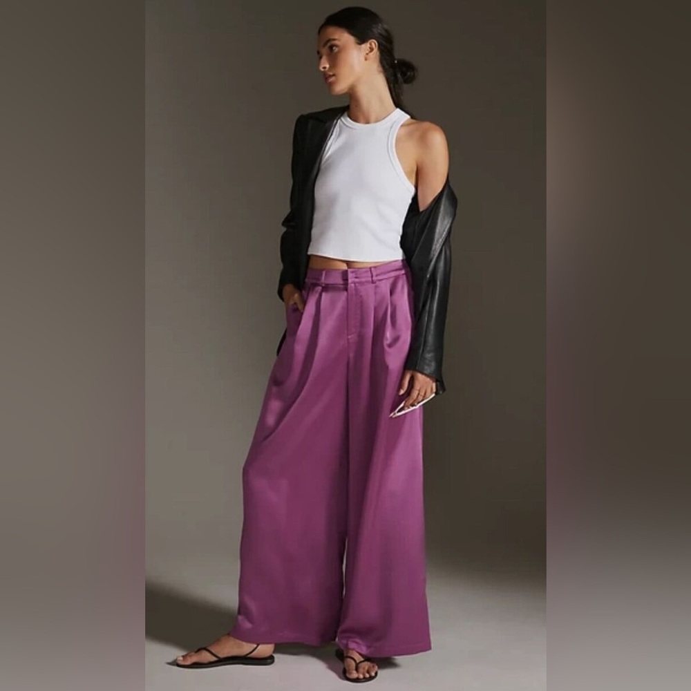 Anthropologie Du Paradis Wide-Leg Sateen Pants
